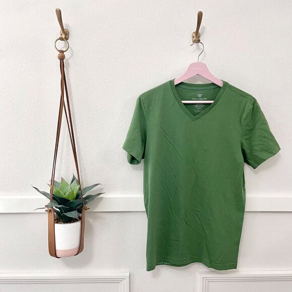 Mack Weldon Green V-Neck Tee Pima Cotton Short Sleeve Shirt Size M - Picture 1 of 3